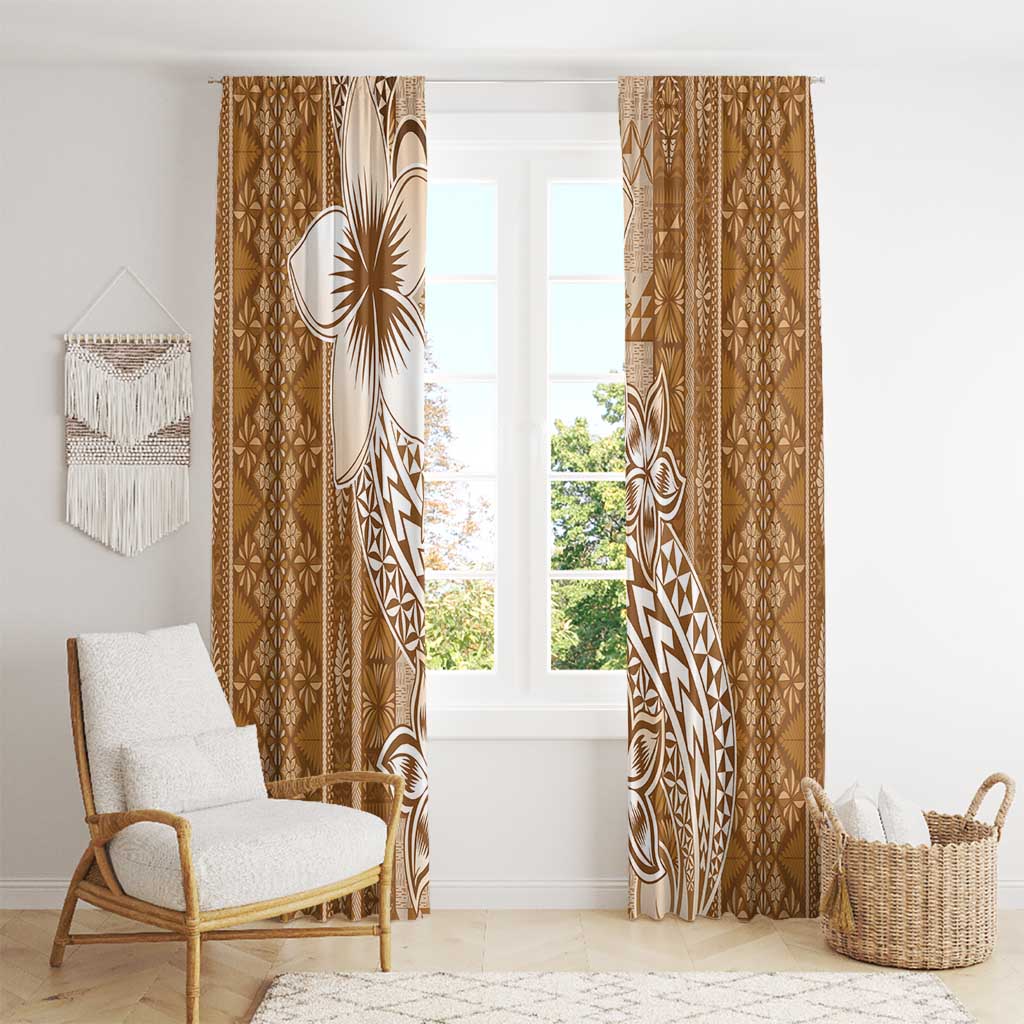 Tonga Kupesi Ngatu Window Curtain Vintage Brown Plumeria