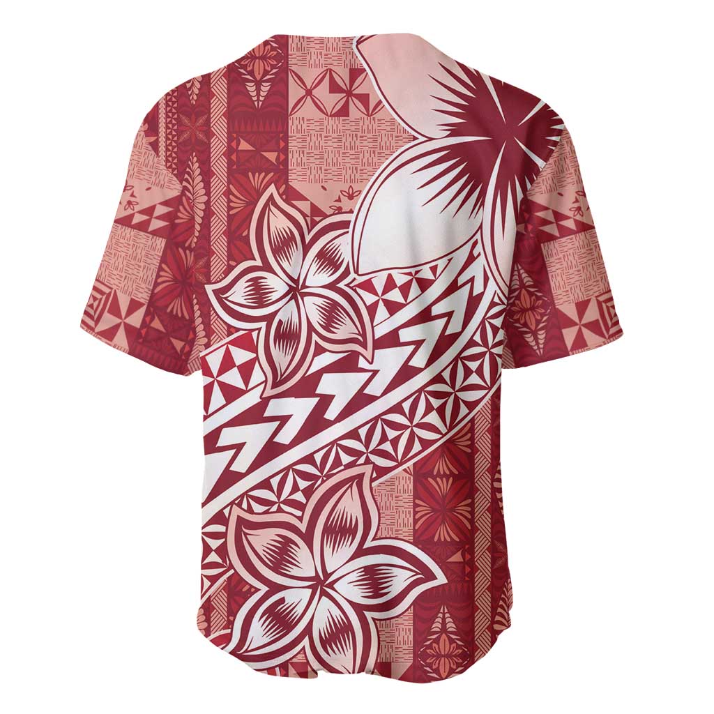 Tonga Kupesi Ngatu Baseball Jersey Vintage Red Plumeria