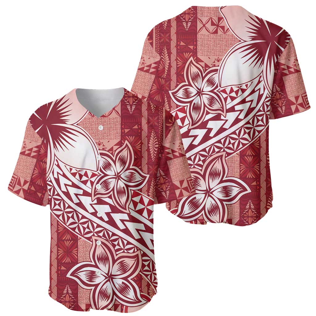 Tonga Kupesi Ngatu Baseball Jersey Vintage Red Plumeria