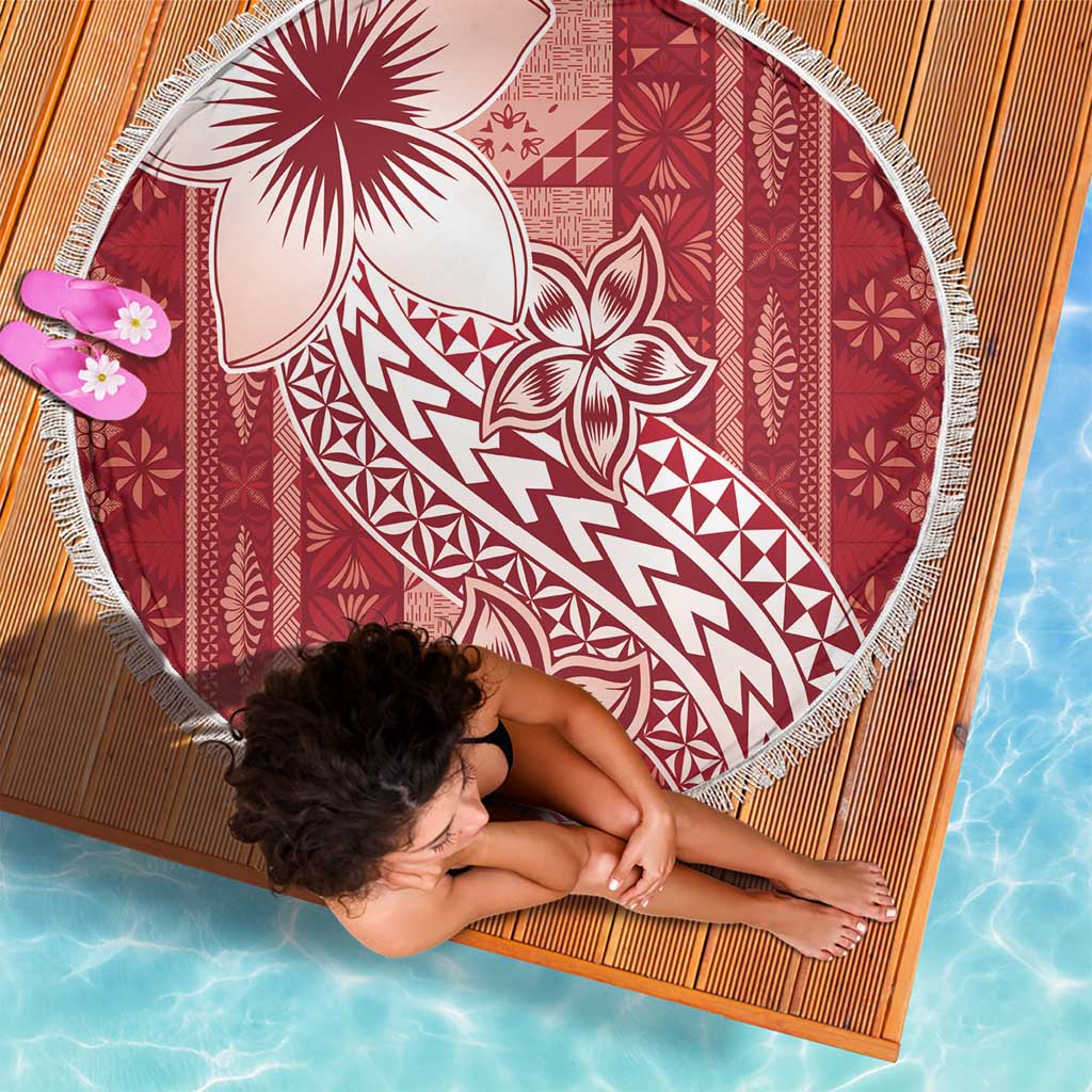 Tonga Kupesi Ngatu Beach Blanket Vintage Red Plumeria