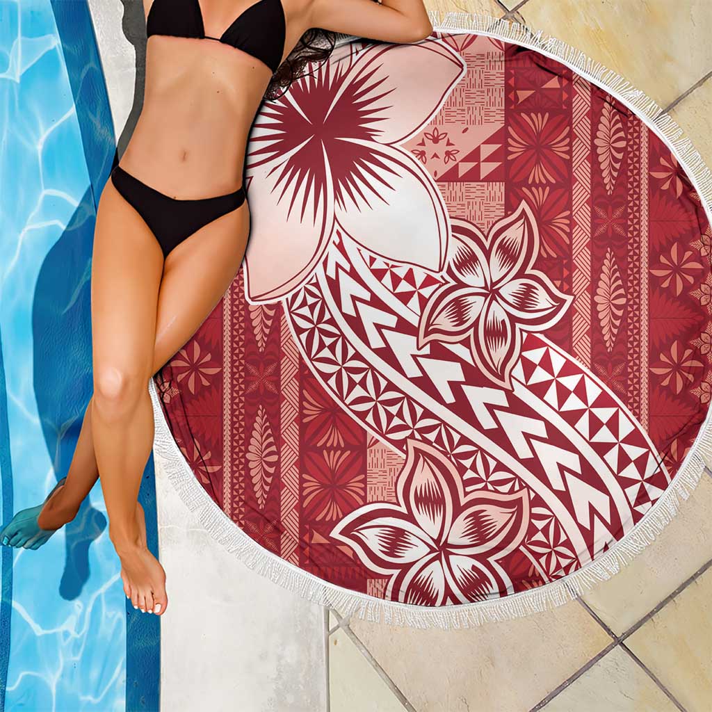 Tonga Kupesi Ngatu Beach Blanket Vintage Red Plumeria