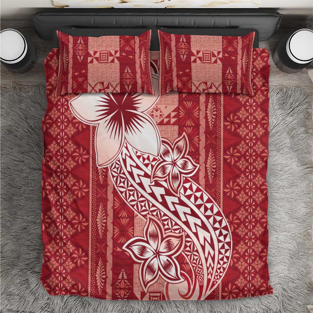 Tonga Kupesi Ngatu Bedding Set Vintage Red Plumeria LT05 Red - Polynesian Pride
