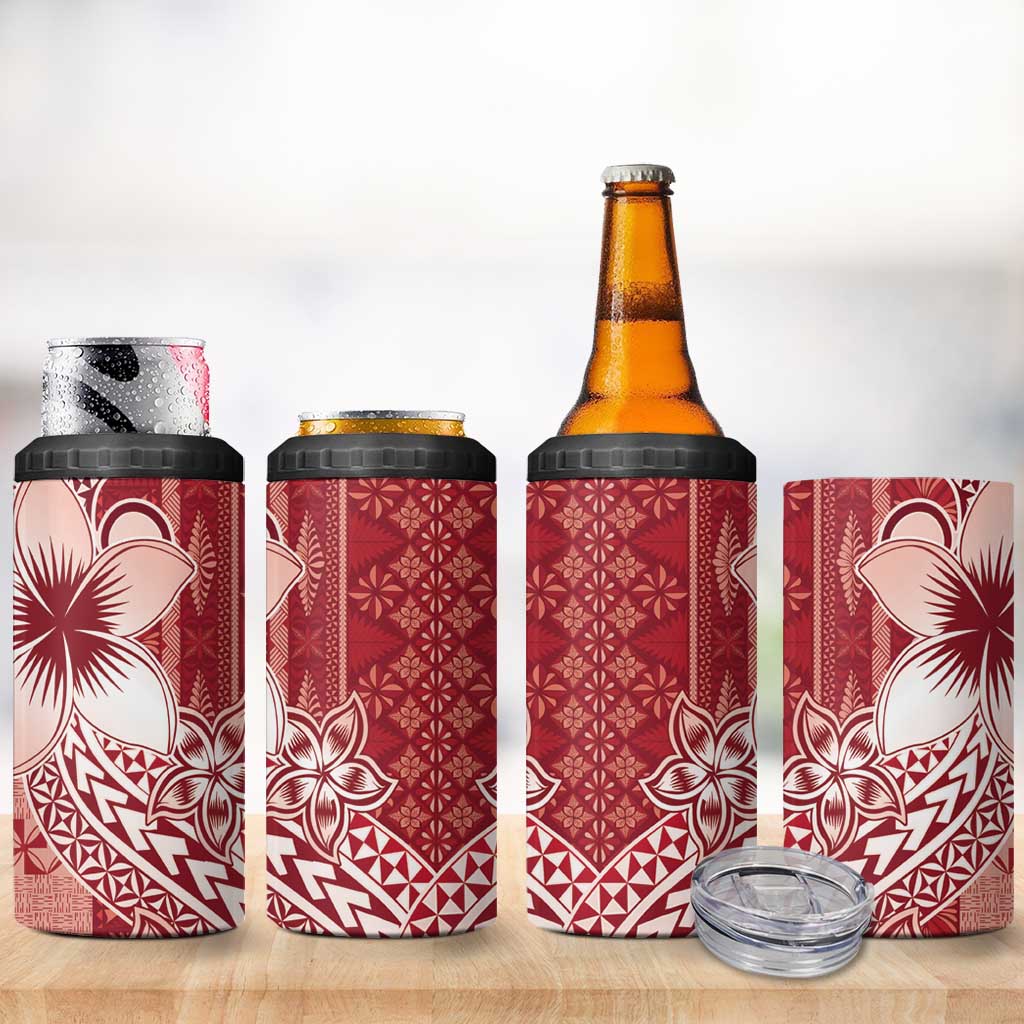 Tonga Kupesi Ngatu 4 in 1 Can Cooler Tumbler Vintage Red Plumeria