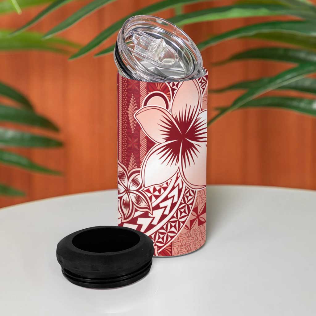 Tonga Kupesi Ngatu 4 in 1 Can Cooler Tumbler Vintage Red Plumeria