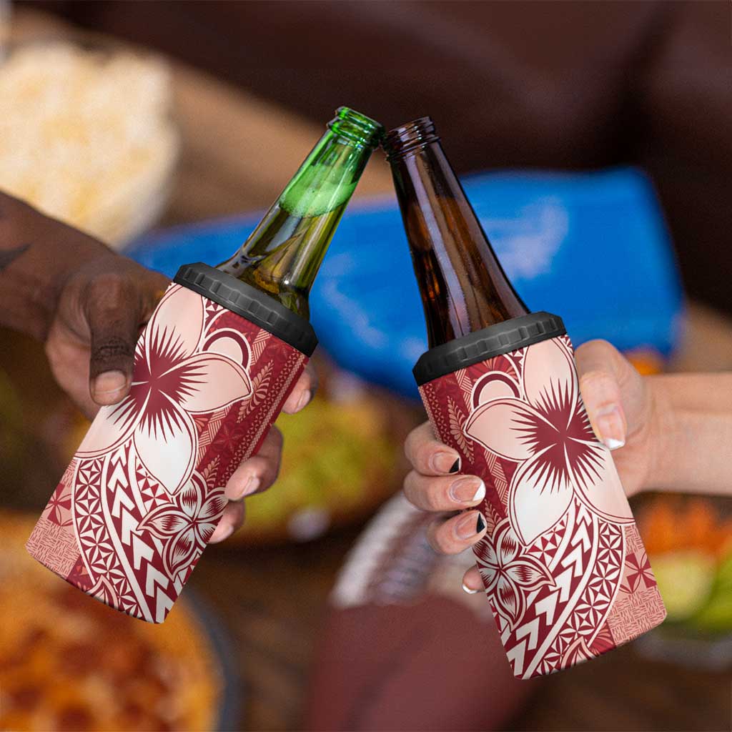 Tonga Kupesi Ngatu 4 in 1 Can Cooler Tumbler Vintage Red Plumeria