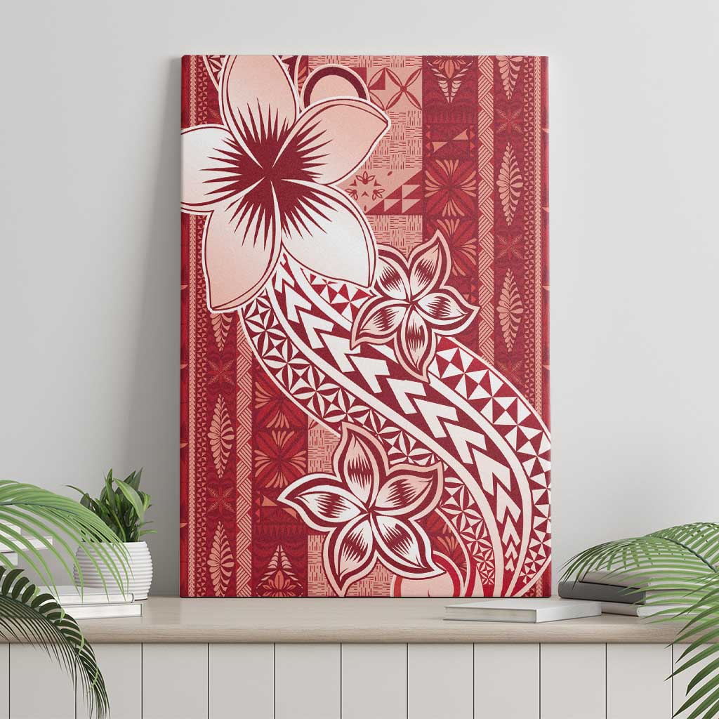 Tonga Kupesi Ngatu Canvas Wall Art Vintage Red Plumeria