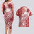Tonga Kupesi Ngatu Couples Matching Long Sleeve Bodycon Dress and Hawaiian Shirt Vintage Red Plumeria