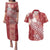 Tonga Kupesi Ngatu Couples Matching Puletasi and Hawaiian Shirt Vintage Red Plumeria