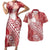 Tonga Kupesi Ngatu Couples Matching Short Sleeve Bodycon Dress and Hawaiian Shirt Vintage Red Plumeria