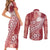 Tonga Kupesi Ngatu Couples Matching Short Sleeve Bodycon Dress and Long Sleeve Button Shirt Vintage Red Plumeria