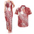 Tonga Kupesi Ngatu Couples Matching Tank Maxi Dress and Hawaiian Shirt Vintage Red Plumeria
