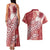 Tonga Kupesi Ngatu Couples Matching Tank Maxi Dress and Hawaiian Shirt Vintage Red Plumeria