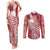 Tonga Kupesi Ngatu Couples Matching Tank Maxi Dress and Long Sleeve Button Shirt Vintage Red Plumeria