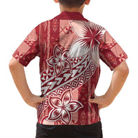 Tonga Kupesi Ngatu Family Matching Long Sleeve Bodycon Dress and Hawaiian Shirt Vintage Red Plumeria