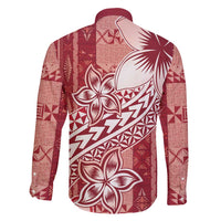 Tonga Kupesi Ngatu Family Matching Long Sleeve Bodycon Dress and Hawaiian Shirt Vintage Red Plumeria