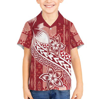 Tonga Kupesi Ngatu Family Matching Long Sleeve Bodycon Dress and Hawaiian Shirt Vintage Red Plumeria