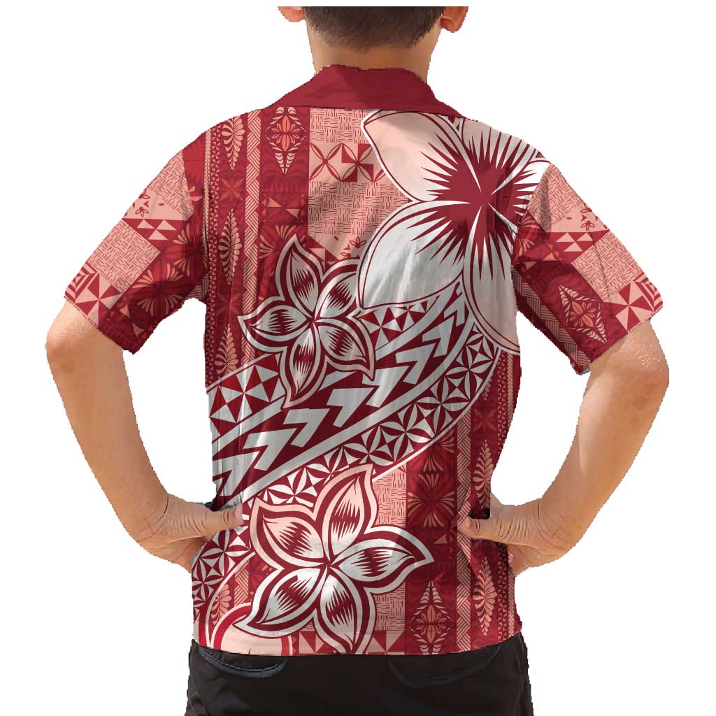 Tonga Kupesi Ngatu Family Matching Mermaid Dress and Hawaiian Shirt Vintage Red Plumeria
