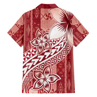 Tonga Kupesi Ngatu Family Matching Puletasi and Hawaiian Shirt Vintage Red Plumeria