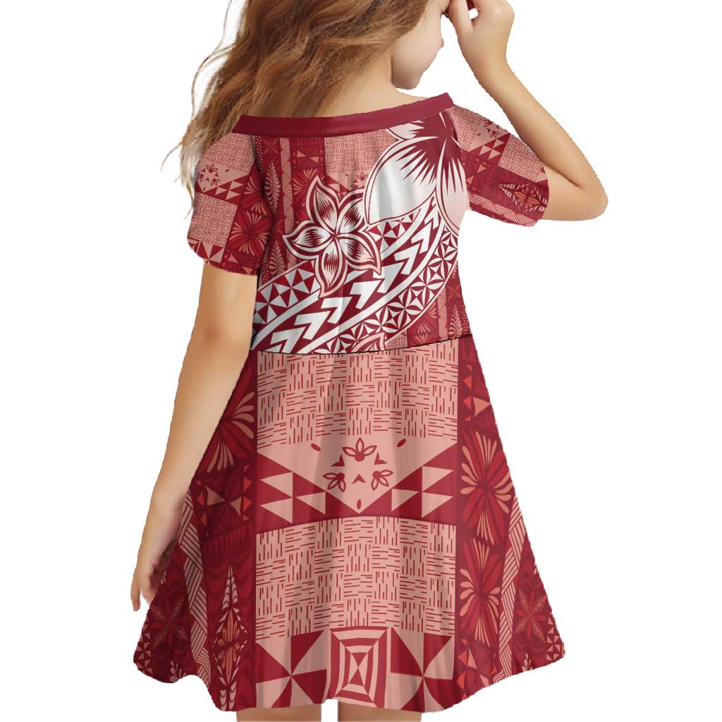 Tonga Kupesi Ngatu Family Matching Summer Maxi Dress and Hawaiian Shirt Vintage Red Plumeria