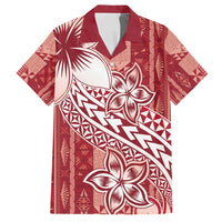 Tonga Kupesi Ngatu Family Matching Summer Maxi Dress and Hawaiian Shirt Vintage Red Plumeria