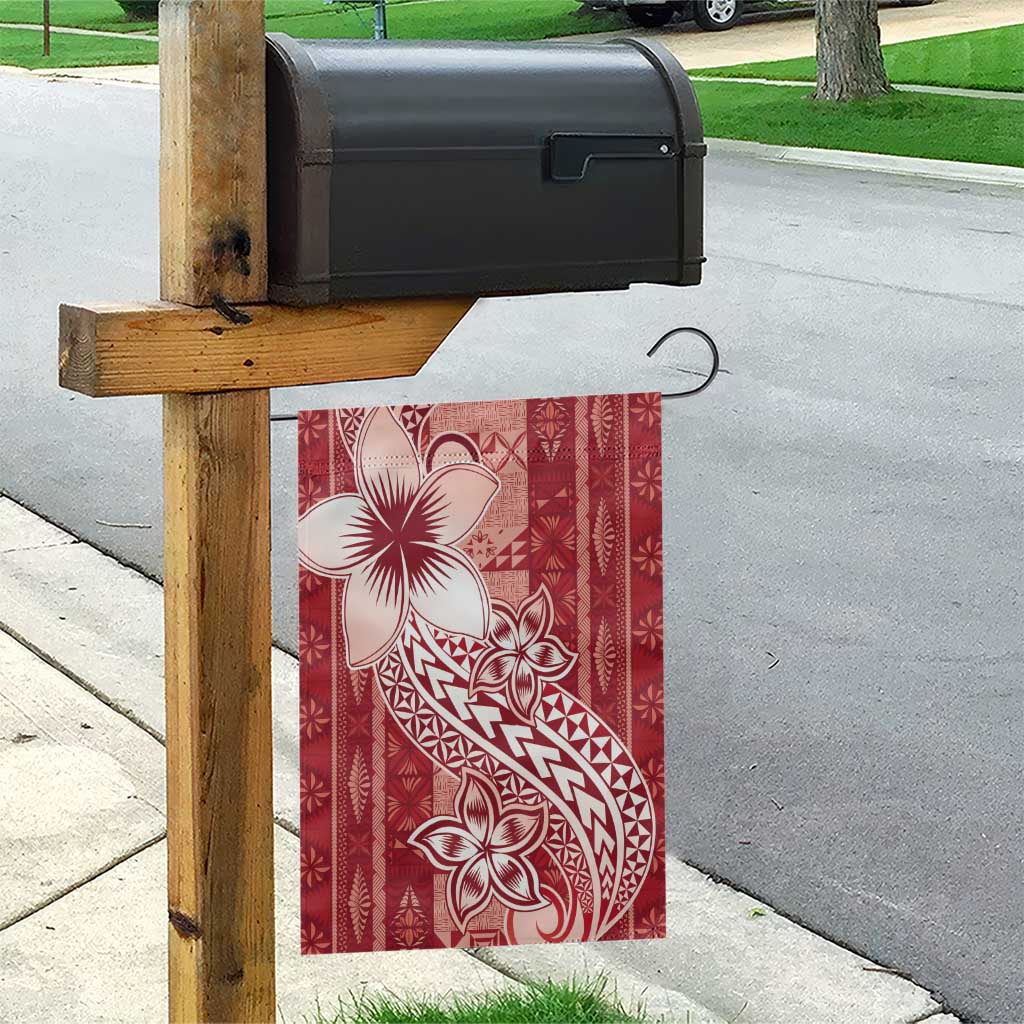 Tonga Kupesi Ngatu Garden Flag Vintage Red Plumeria