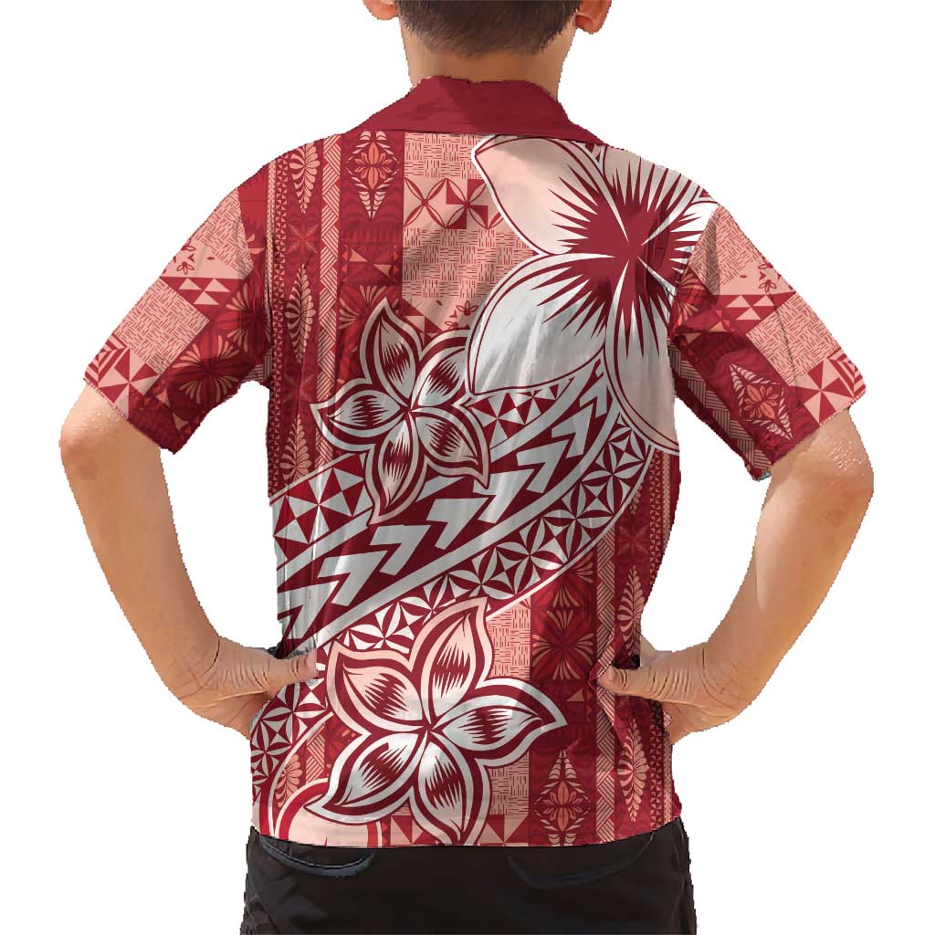 Tonga Kupesi Ngatu Kid Hawaiian Shirt Vintage Red Plumeria