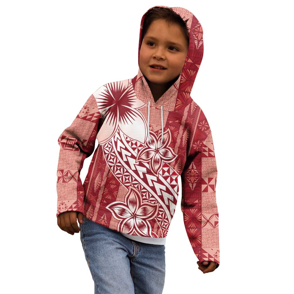 Tonga Kupesi Ngatu Kid Hoodie Vintage Red Plumeria