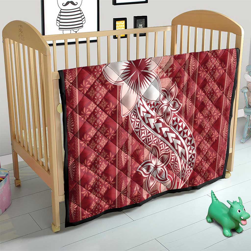 Tonga Kupesi Ngatu Quilt Vintage Red Plumeria