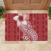 Tonga Kupesi Ngatu Rubber Doormat Vintage Red Plumeria LT05 Red - Polynesian Pride