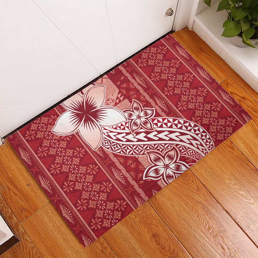 Tonga Kupesi Ngatu Rubber Doormat Vintage Red Plumeria LT05 - Polynesian Pride