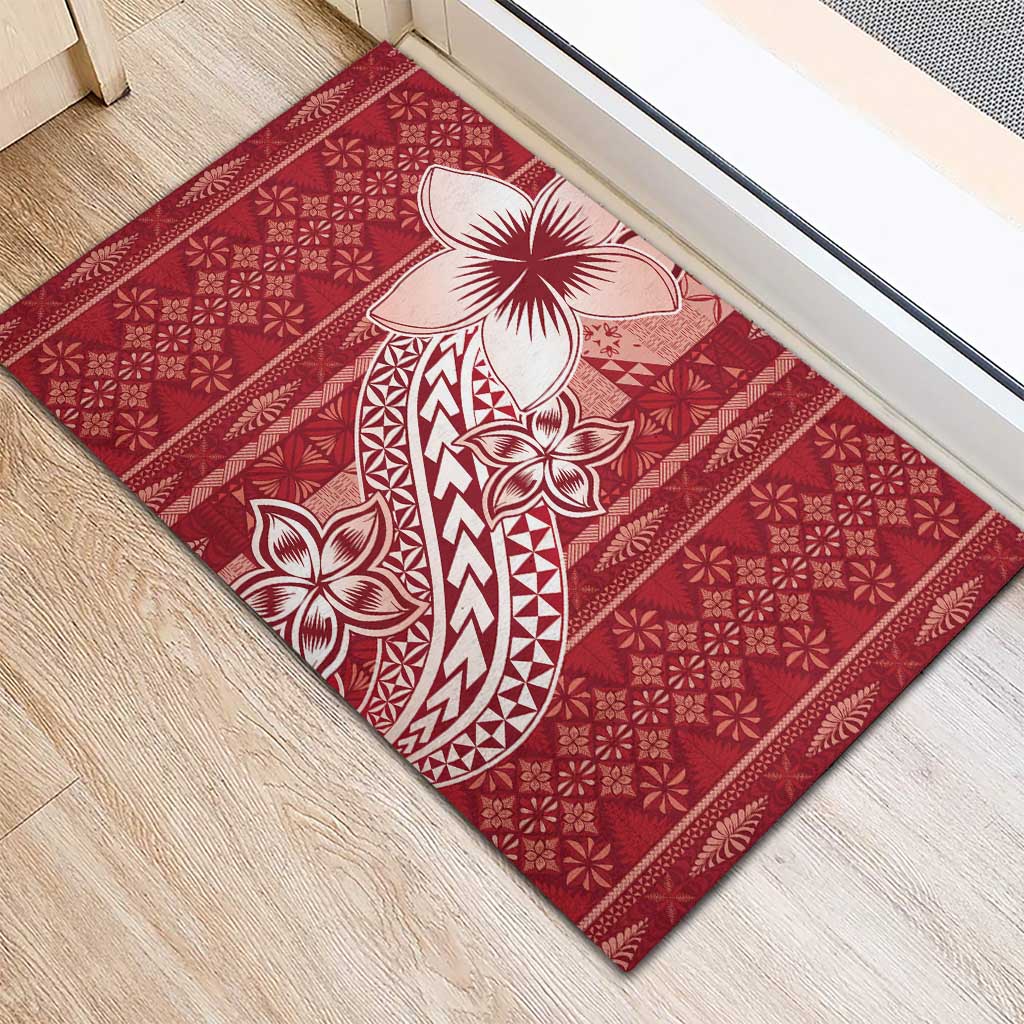 Tonga Kupesi Ngatu Rubber Doormat Vintage Red Plumeria LT05 - Polynesian Pride