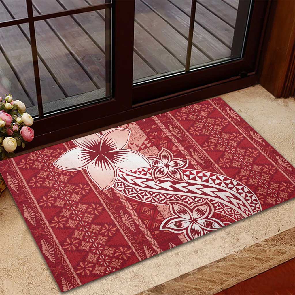 Tonga Kupesi Ngatu Rubber Doormat Vintage Red Plumeria LT05 - Polynesian Pride