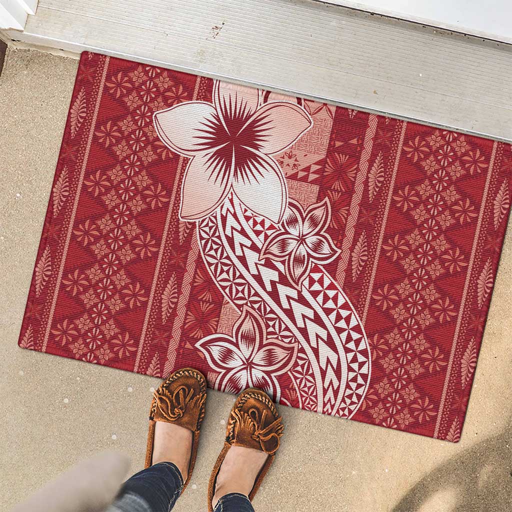 Tonga Kupesi Ngatu Rubber Doormat Vintage Red Plumeria LT05 - Polynesian Pride