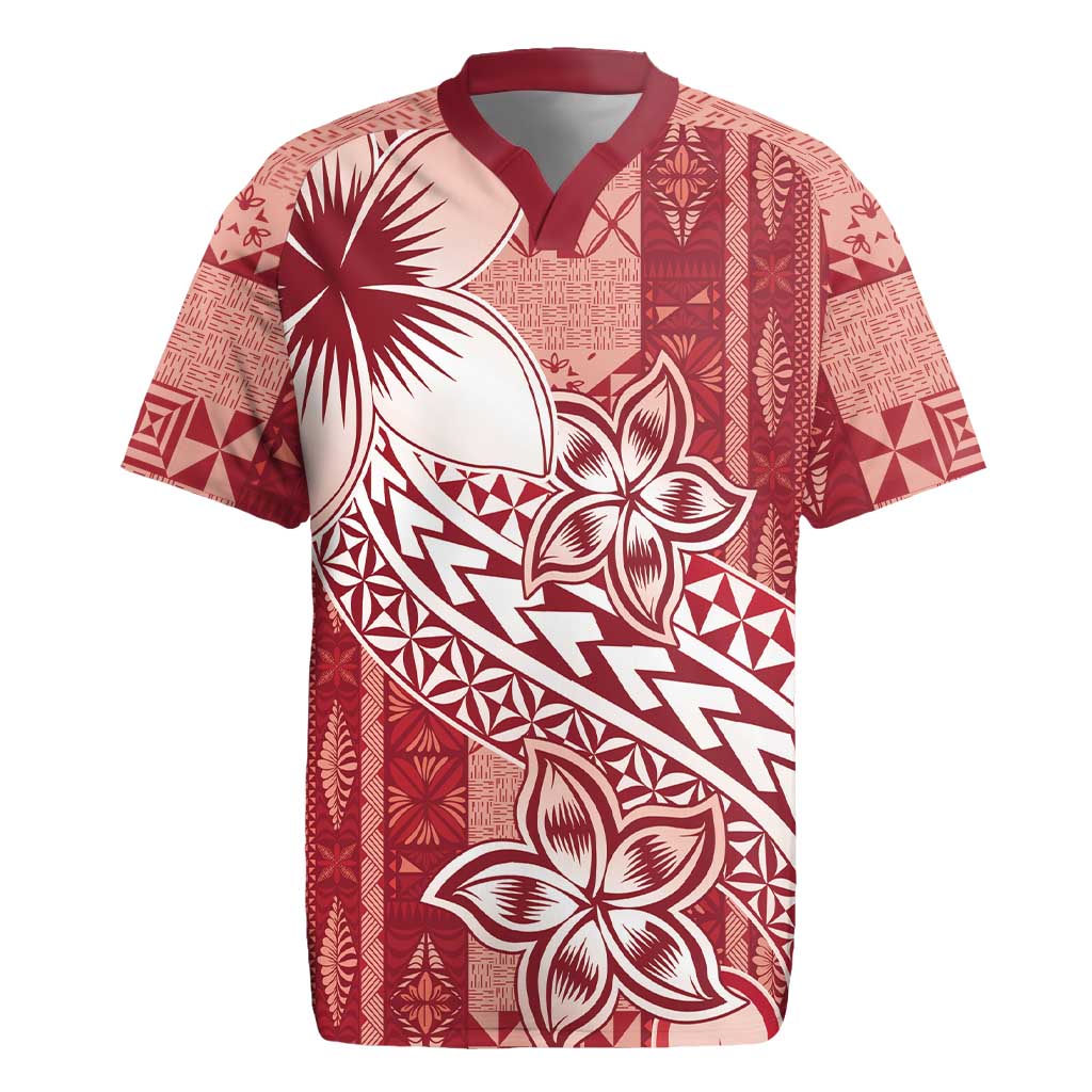 Tonga Kupesi Ngatu Rugby Jersey Vintage Red Plumeria