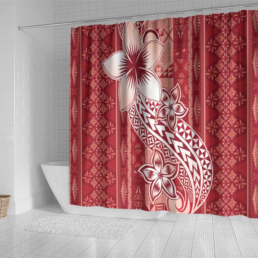 Tonga Kupesi Ngatu Shower Curtain Vintage Red Plumeria
