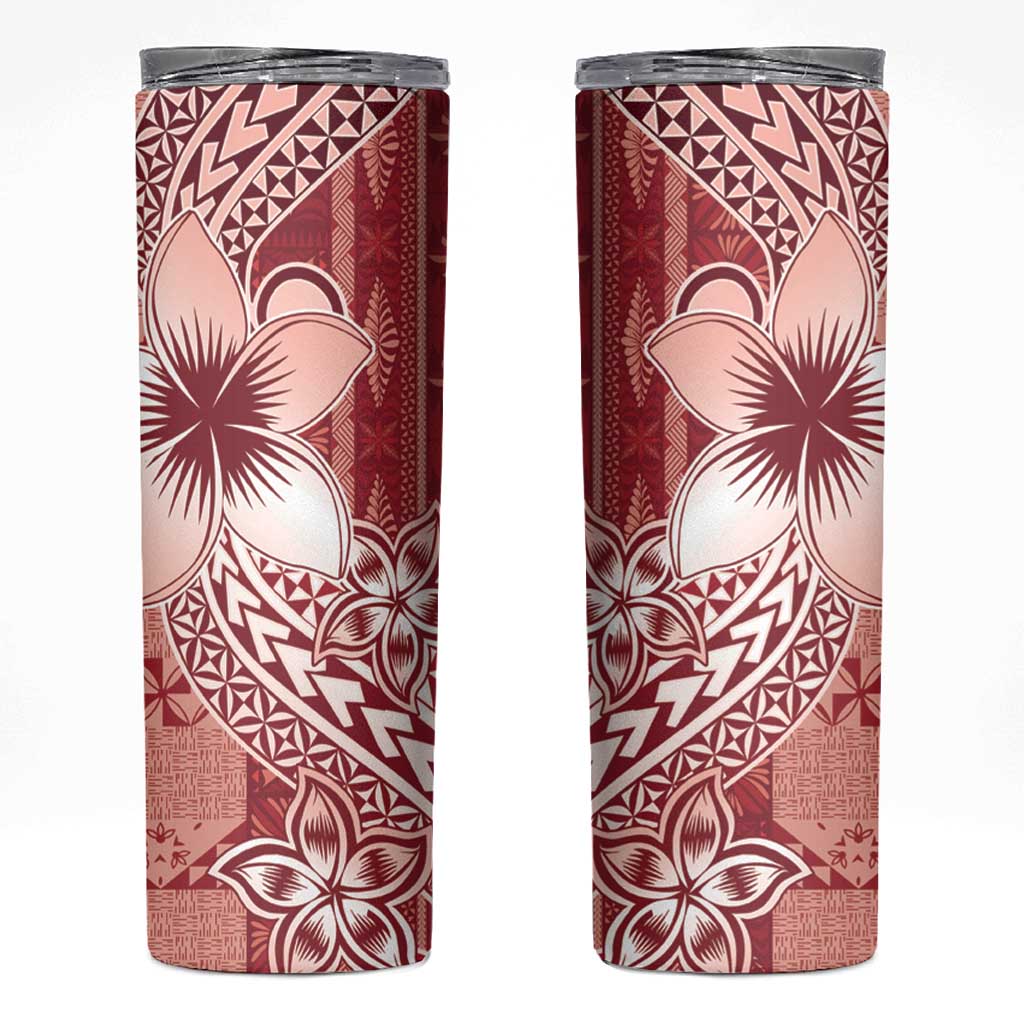 Tonga Kupesi Ngatu Skinny Tumbler Vintage Red Plumeria