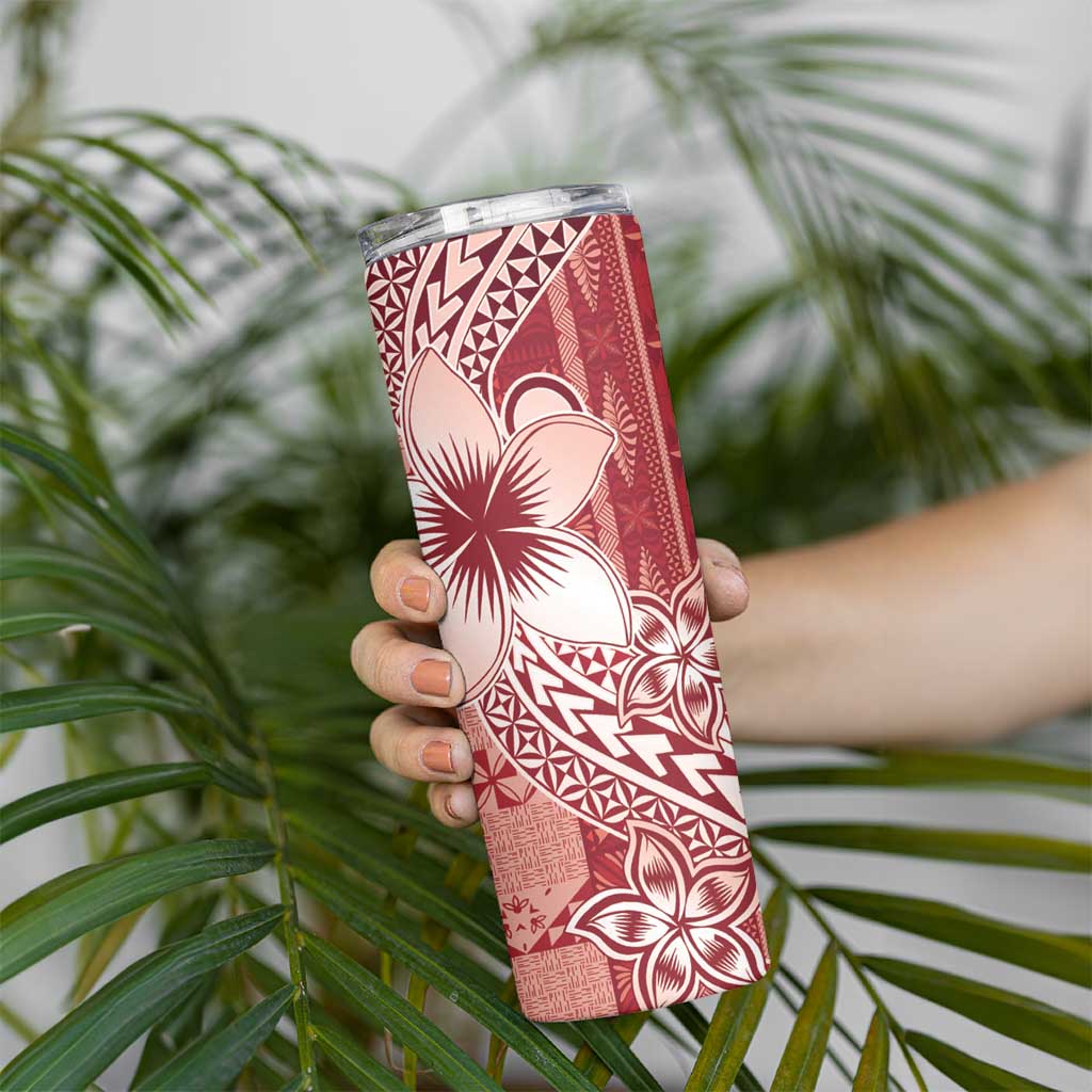 Tonga Kupesi Ngatu Skinny Tumbler Vintage Red Plumeria