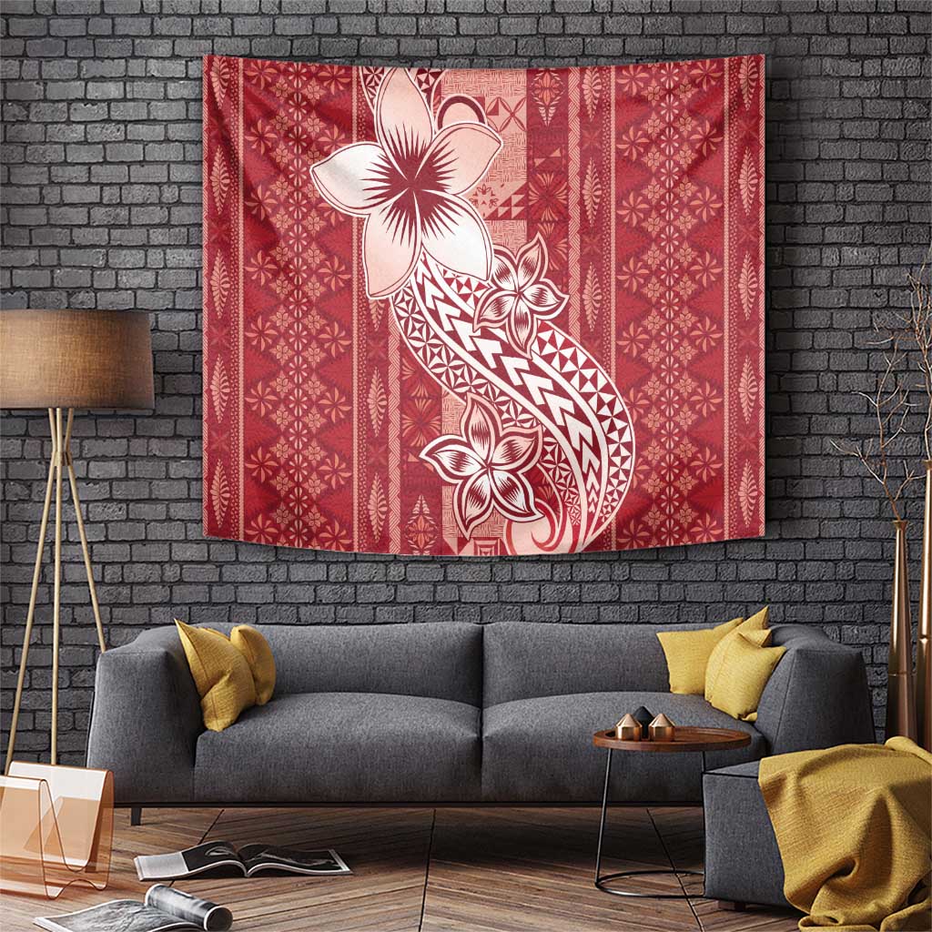Tonga Kupesi Ngatu Tapestry Vintage Red Plumeria