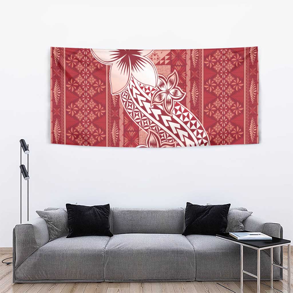 Tonga Kupesi Ngatu Tapestry Vintage Red Plumeria