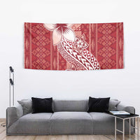 Tonga Kupesi Ngatu Tapestry Vintage Red Plumeria