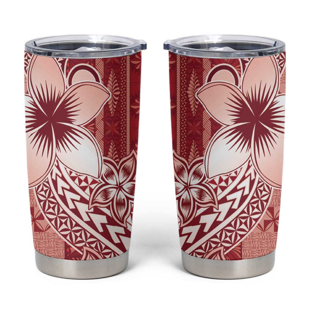 Tonga Kupesi Ngatu Tumbler Cup Vintage Red Plumeria
