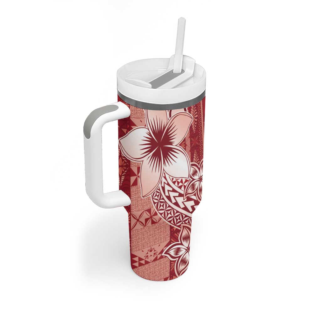 Tonga Kupesi Ngatu Tumbler With Handle Vintage Red Plumeria