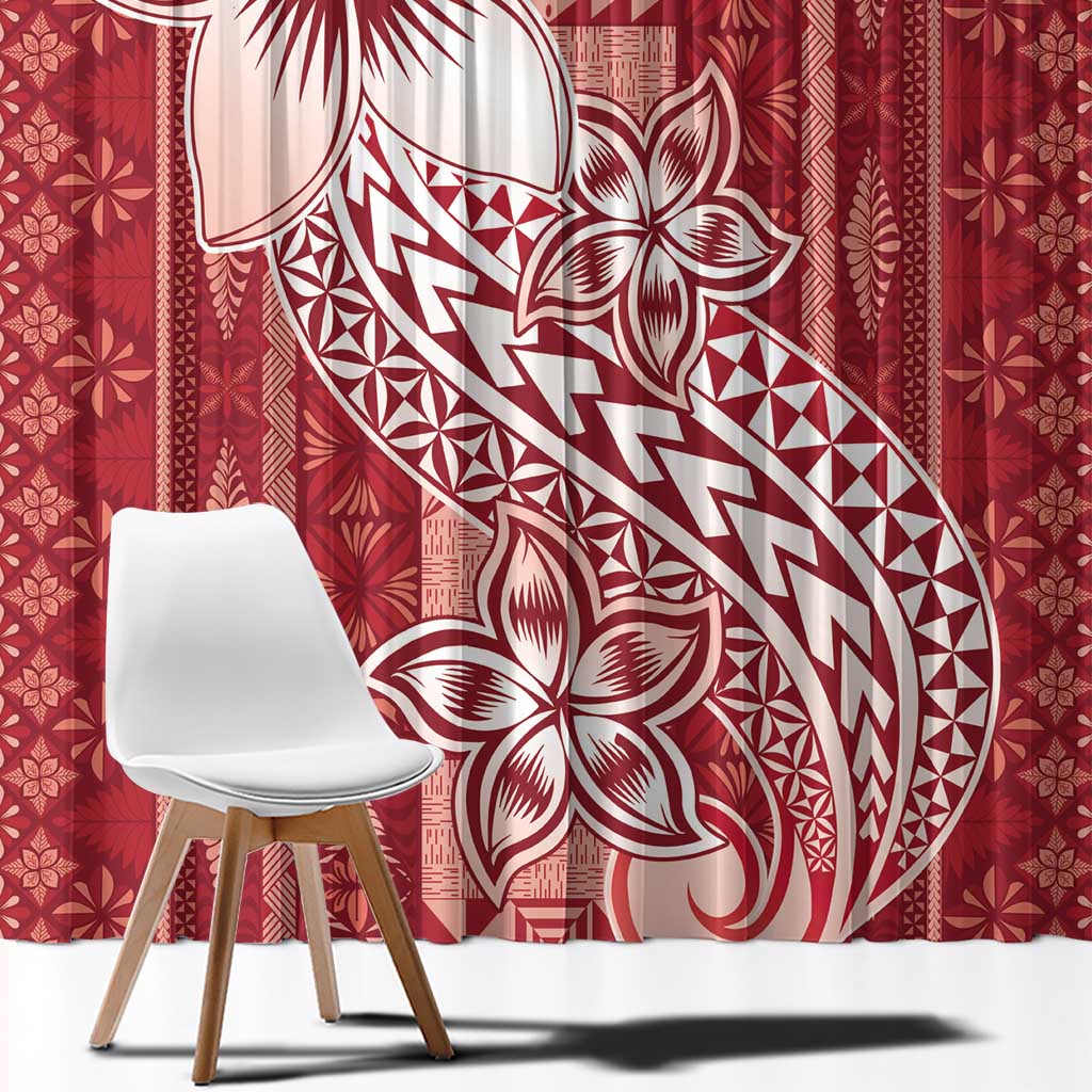 Tonga Kupesi Ngatu Window Curtain Vintage Red Plumeria