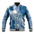 Tonga Kupesi Ngatu Baseball Jacket Vintage Blue Plumeria