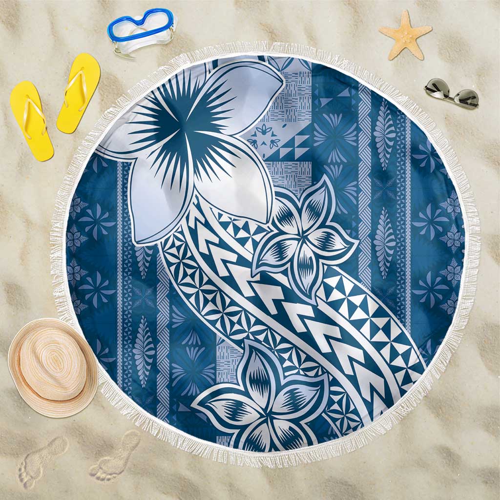 Tonga Kupesi Ngatu Beach Blanket Vintage Blue Plumeria LT05 One Size 150cm Blue - Polynesian Pride