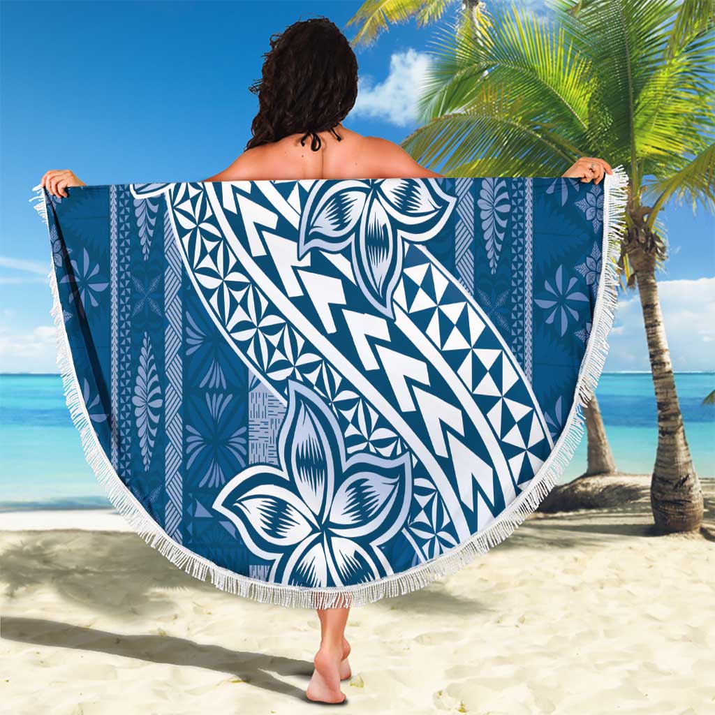Tonga Kupesi Ngatu Beach Blanket Vintage Blue Plumeria