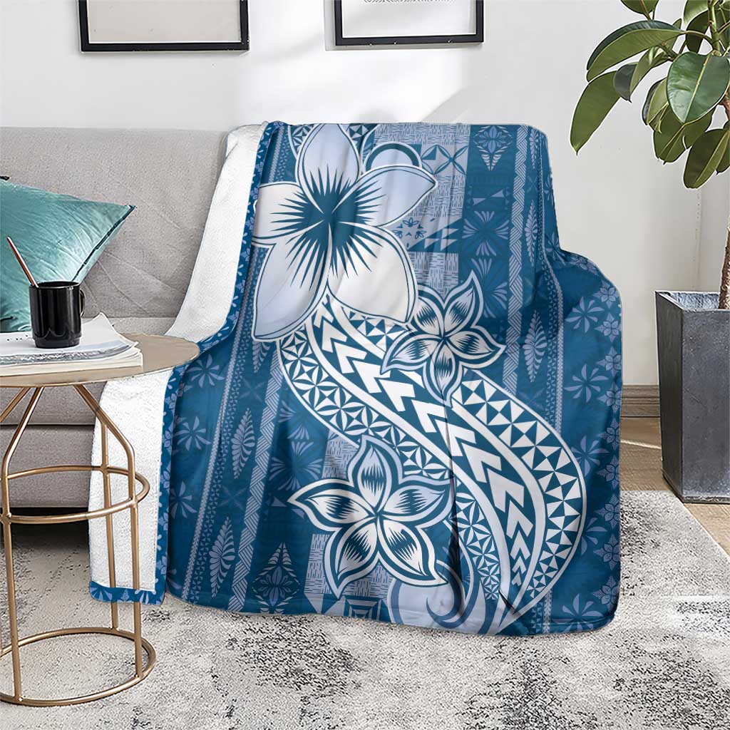 Tonga Kupesi Ngatu Blanket Vintage Blue Plumeria