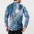 Tonga Kupesi Ngatu Button Sweatshirt Vintage Blue Plumeria