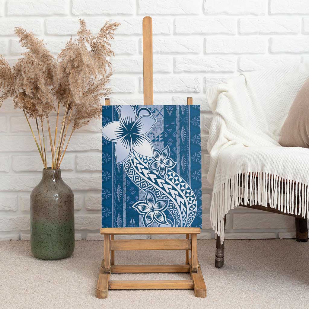 Tonga Kupesi Ngatu Canvas Wall Art Vintage Blue Plumeria