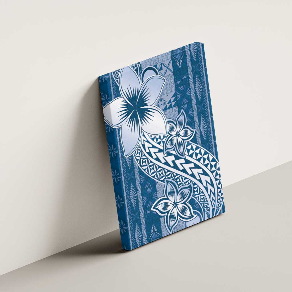 Tonga Kupesi Ngatu Canvas Wall Art Vintage Blue Plumeria